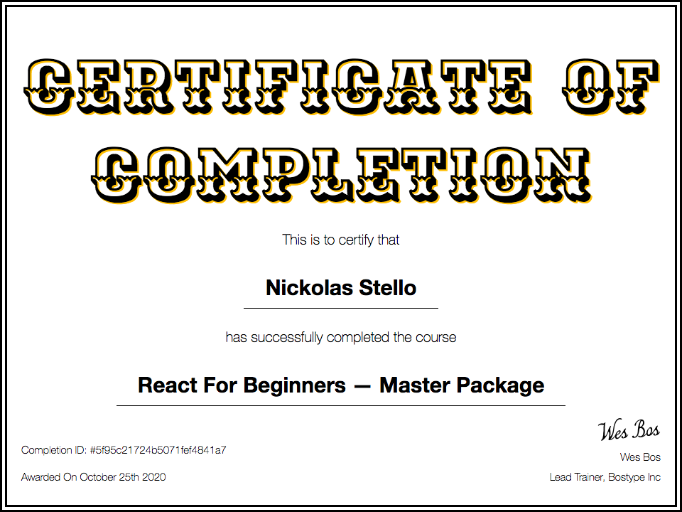 Certificate of Completion